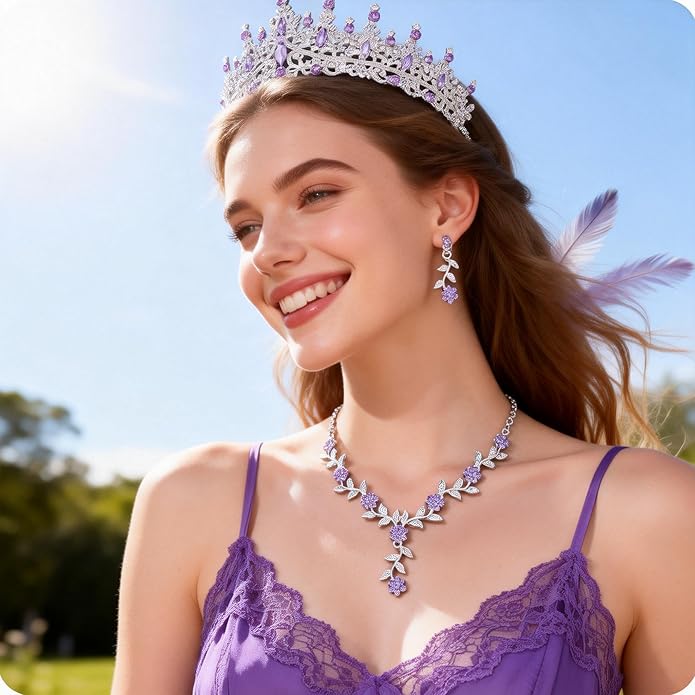 Kamirola Tiaras and Crowns for Women,Tiaras Earrings Necklace, Crystal Bridal Jewelry Set (TR48)