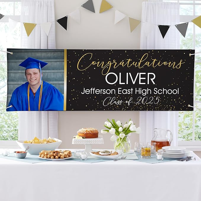 Let's Make Memories Personalized Graduation Banner Class of 2025 - Graduation Party Decorations - Custom Congratulations Photo Banner - Indoor/Outdoor Vinyl - Confetti Celebration - 10 ft