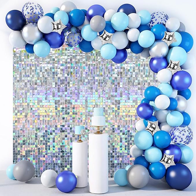 4 FT x 6 FT Iridescent Silver Shimmer Wall Backdrop,Shiny Sequins,24PCS Sequins Backdrop Decoration Panels,Photo Background Decorations for Birthday Party Wedding Anniversary Graduation Baby Shower