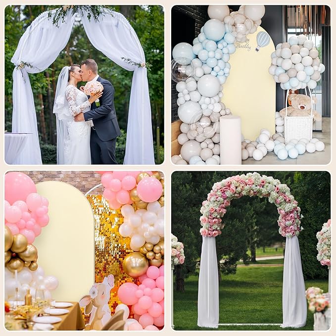 Wedding Arch Backdrop Stand with Arch Cover Spandex,7.3Ft Metal Balloon Arch Stand Frame for Wedding Birthday Party Baby Shower Bridal Banquet Decoration, Beige