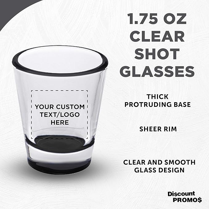 DISCOUNT PROMOS Custom Shot Glasses 1.75 oz. Set of 10/50/100, Personalized Bulk Pack - Great for Wedding Favors, Bachelorette Decorations, Party Favors - Black Bottom Color