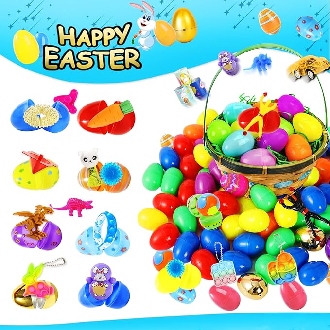 300 Pcs Prefilled Easter Eggs with Toys Inside,Easter Basket Stuffers Gifts in Surprise Eggs,Easter Toys Bulk,Prizes Classroom Events,Eggs Fillers,Easte Party Favors