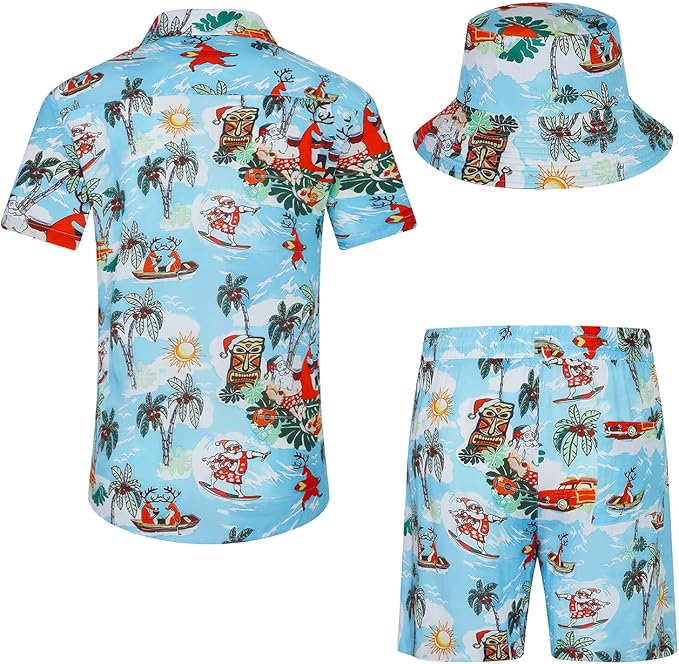 EISHOPEER Men's Flower Hawaiian Sets Casual Short Sleeve Shirt and Shorts Suits Outfits with Bucket Hats