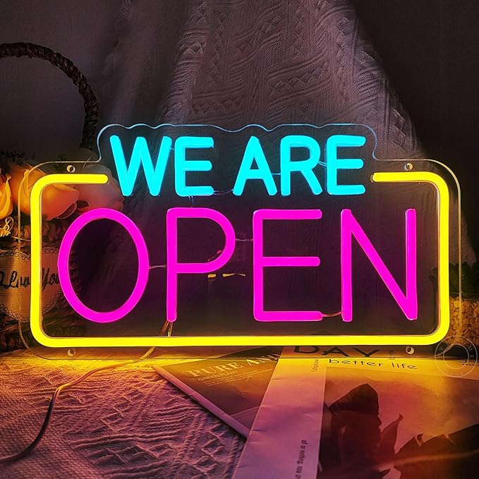SYLHOME We Are Open Led Neon Light Sign Business Coffee Shop Store Bar Restaurant Pub Salon Hotel Welcome Door Window Wall Decor Sign USB 15.75"X8.4"