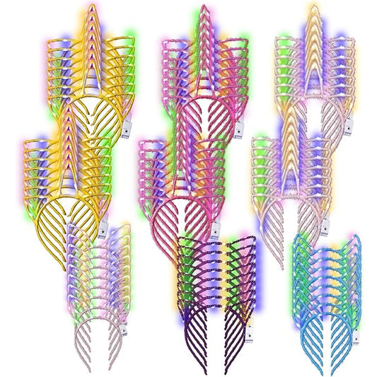 Xinnun 64 Pieces Light up Unicorn Ears Headband Neon LED Glow in Dark Cat Rabbit Ears Hairband for Women Adult Valentine's Day Mardi Gras Carnival Party Costume