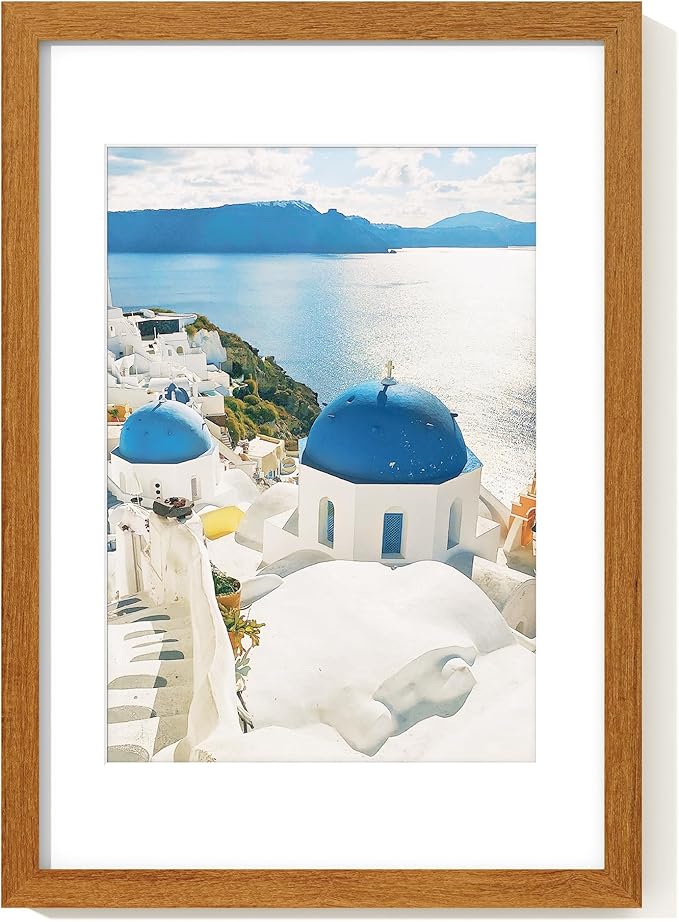 Axeman A3 Picture frame with mat for A4, Tempered Glass and Hanging Hardware Included Natural Teak Home Decor Art Hanging Poster Frame, Natural Teak