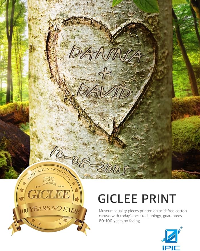 IPIC - Love Evergreen, Personalized Artwork with Names and Date on, Customized Gift for Anniversary,Wedding,Birthday and Holidays.Picture size: 24x16, Framed Size: 27x19