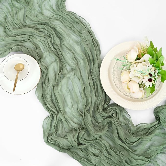 25 Pack Sage Green Cheesecloth Table Runner 17 x 108 Inch Fall Thanksgiving Boho Rustic Farmhouse Gauze Cheese Cloth Runner for Wedding Party Baby Shower Home Decor Holiday Decorations