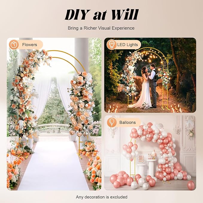 7.2FT Metal Wedding Arch with Base,Balloon Arch Backdrop Stand Garden Arbor Trellis Flower Plant Stand,Large Wedding Arch for Ceremony,Outdoor Garden Trellis for Climbing Plant