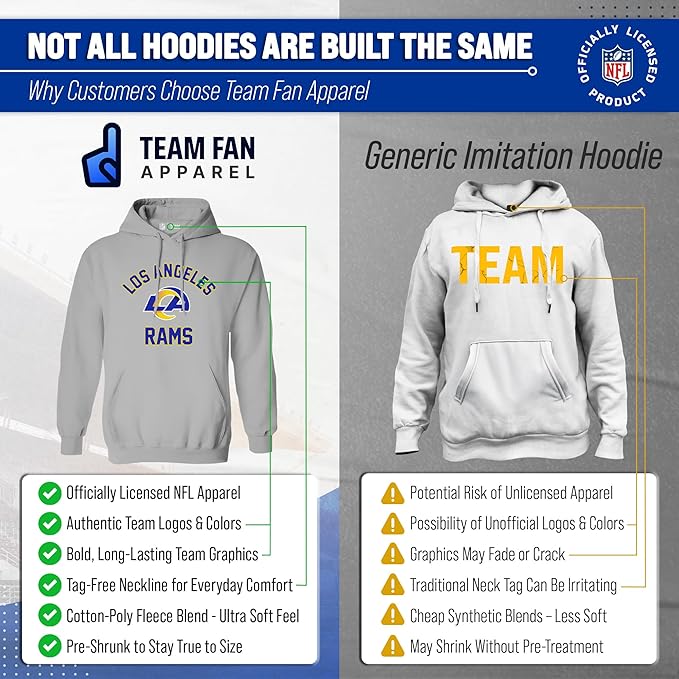 Team Fan Apparel NFL Adult Gameday Hooded Sweatshirt - Poly Fleece Cotton Blend - Stay Warm and Represent Your Team in Style