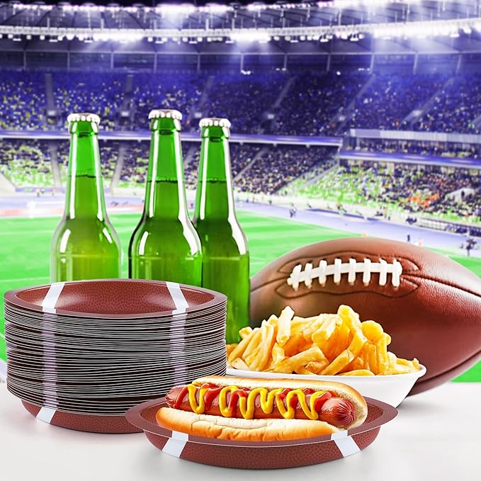 Kochorie 50 Pieces Football Plates 11.5 x 7.5 Inch Football Party Decorations Plastic Serving Trays Snack Serveware for Sports Game Day Birthday Supplies