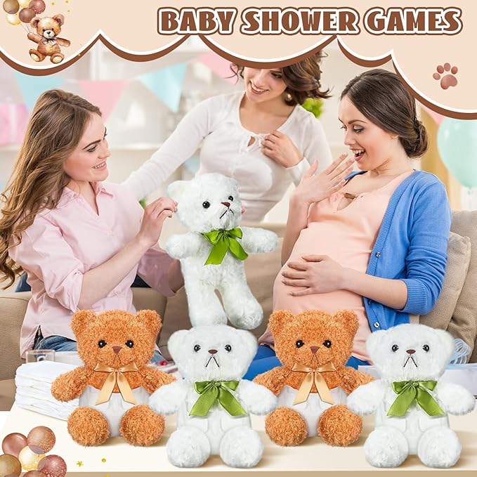 8 Sets Bear Blindfolded Diaper Changing Baby Shower Games Baby Dolls Diapers for Bridal Shower Gender Reveal Games Prizes Gifts for Adults Boys Girls (Brown,White)