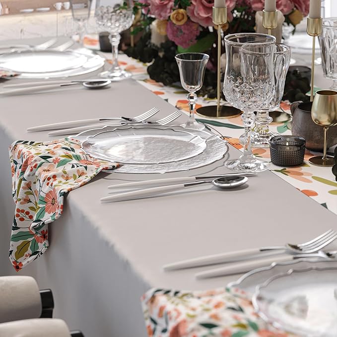 Exquisite Tinted Plates 80 Piece Plastic Disposable Plates for Party Set For 40 Guests 40 X 7.5 Dessert Plates & 40 X 10 Thin Delicate Fancy Plastic Plates Disposable Dinnerware Clear Silver Rim