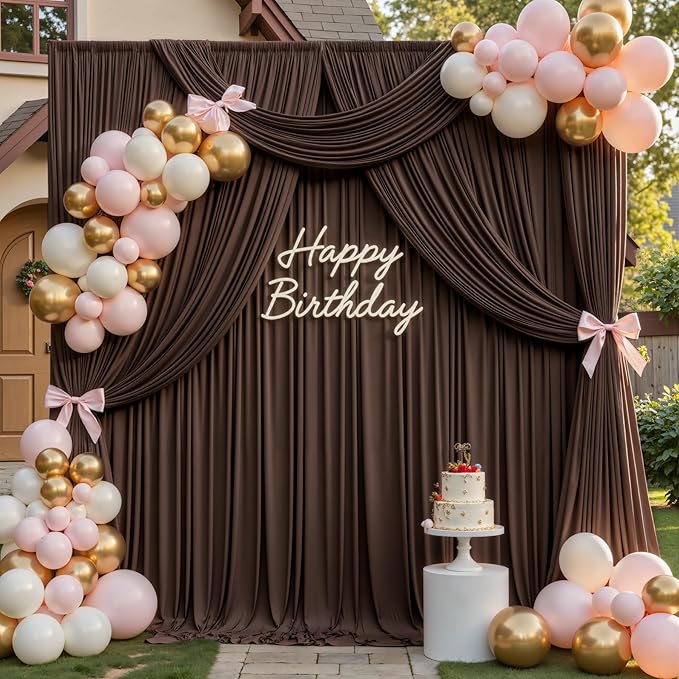 gogoparti 10x12ft Brown Backdrop Curtain for Wedding Parties, 2 Panels (5x12 ft Each) Wrinkle-Free Dackdrop Curtains, Silky Draping Fabric for Birthday Party, Baby Shower, Photo Background