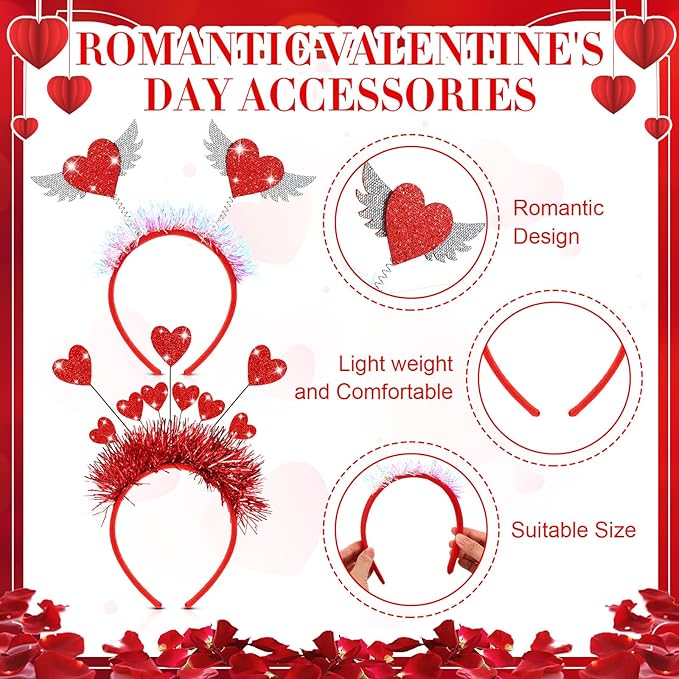 Riceshoot 8/12/24/48 Pack Valentine's Day Heart Headband and Sunglasses Bulk Valentines Galentines Accessories Photo Prop