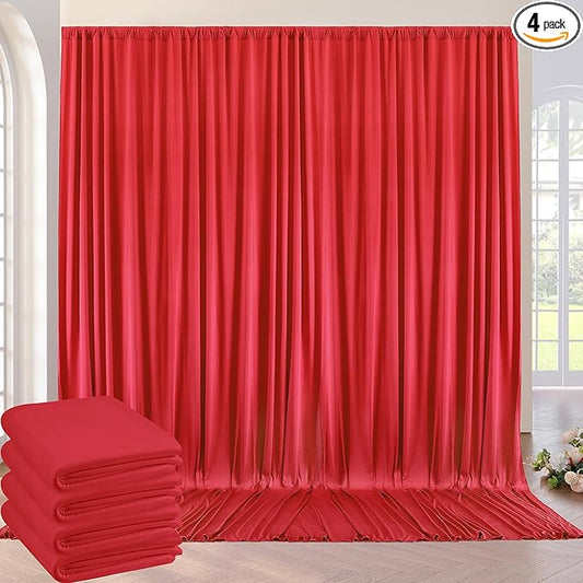 20ft×8ft Wrinkle Free Red Backdrop Curtain for Party, 4 Panels 5×8ft Thick Silky Polyester Red Photo Backdrop Drapes Curtains for Birthday Baby Shower Themed Parties Wedding Photography
