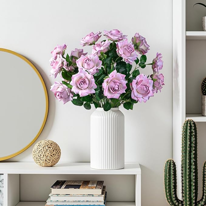 Artificial Flowers Artificial Roses Fake Roses 23.2In Long Stem Artificial Flowers for Tall Vase Silk Rose 20PCS Suitable for Wedding Party Decor Valentine's Day DIY Bouquet Spring (Purple)