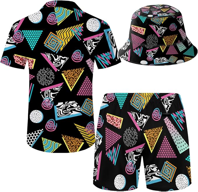 Men's Hawaiian Shirt and Shorts Set 2 Piece Beach Outfits with Bucket Hats for Beach Days and Summer Vibes