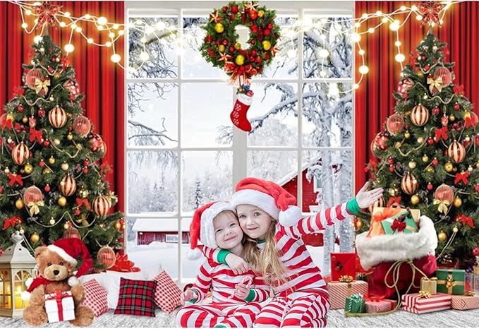 Baocicco 10x6.5ft Merry Christmas Photo Background Red Gold Xmas Winter Festival Snowfalke Baubles Backdrop Photography Family Holiday Party Banner New Year Photo Booth Background Party Decorations