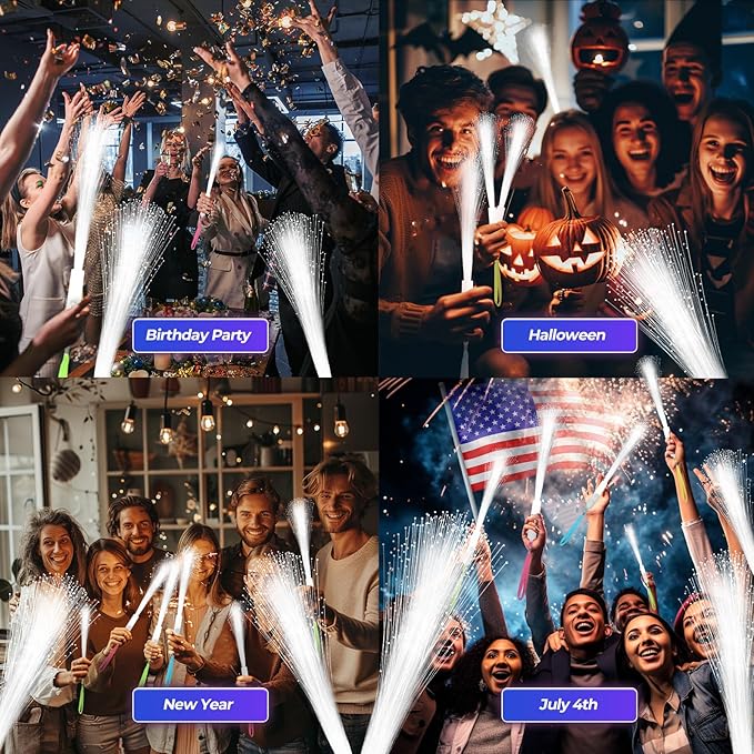200 PCS White LED Fiber Optic Wands, Glow Sticks for Wedding, Bar DJ, Halloween & New Year