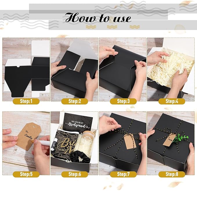 54 Pcs Bridesmaid Proposal Gifts, Maid of Honor Gift Include Wedding Gift Box Makeup Bag Invited Card Glass Cup Lip Balm Scrunchie Bracelet for Bridal Shower Bachelorette Party(Black, White)