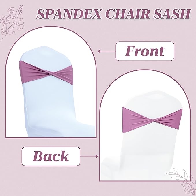 VDS Pack of 150 PCS | Dusty Pink | Spandex Chair Sashes Bows Without Buckle | Stretch Elastic Banquet Universal Folding Chair Band Tie with for Wedding Party Conference Celebration Event Decoration