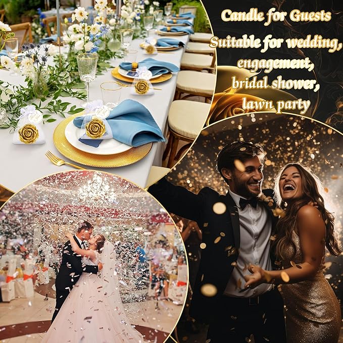 Treela 50 Set Flower Candles Wedding Favor for Guests Mini Gold Rose Shaped Tealight Candles for Return Gift Wedding Birthday Bridal Shower Housewarming Party