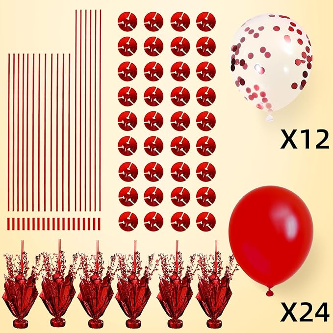 6 Set Red Christmas Table Balloons Centerpiece Stand Kit with Red and Confetti Balloons for Birthday Party Baby Shower Valentine's Day Wedding Prom Graduation Retirement Table Decorations