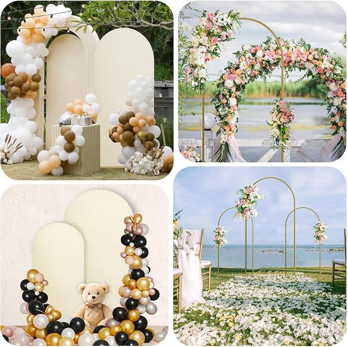 Arch Backdrop Stand and Cover Set, 3 Metal Balloon Arch Backdrop 7.2ft 6.6ft 6ft, Gold Arched Stand Frame for Wedding, Parties,Birthday, Backdrop Decorations (Beige,7.2ft+6.6ft+6ft)