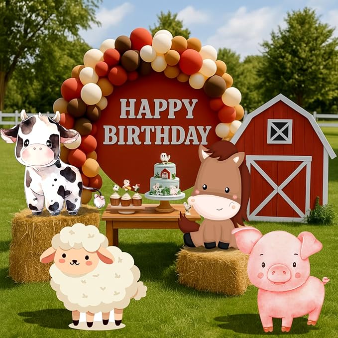 4 Pcs Large Farm Animals Decorations 22.4 Inch Cute Animal Cutouts Cartoon Backdrop for Farm Birthday Party Supplies Baby Shower Decorations Photo Booth Props Gifts