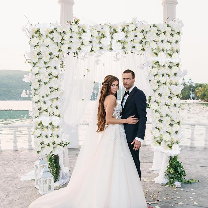 Pack of 10 Wedding Arch Decorations, 20.47 inch Artificial Flower Table Centerpieces Floral Arrangement for Wall Backdrop Party Bridal Shower Event Decor - White&Blue