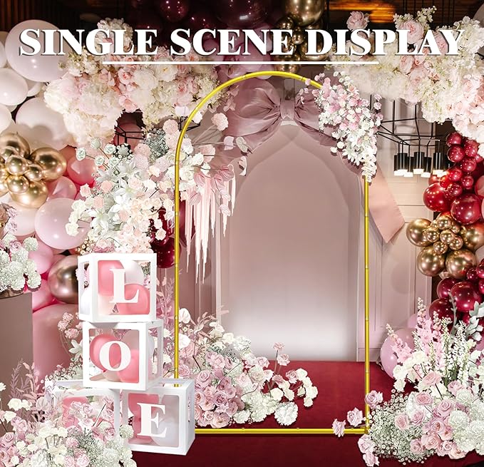 Gold Metal Wedding Arch Backdrop Stand Set of 2 (7.2FT & 6FT), Balloon Arch Stand for Wedding Ceremony, Baby Shower, Birthday Party, Graduation Decoration Easy to Assemble, Indoor Outdoor Use