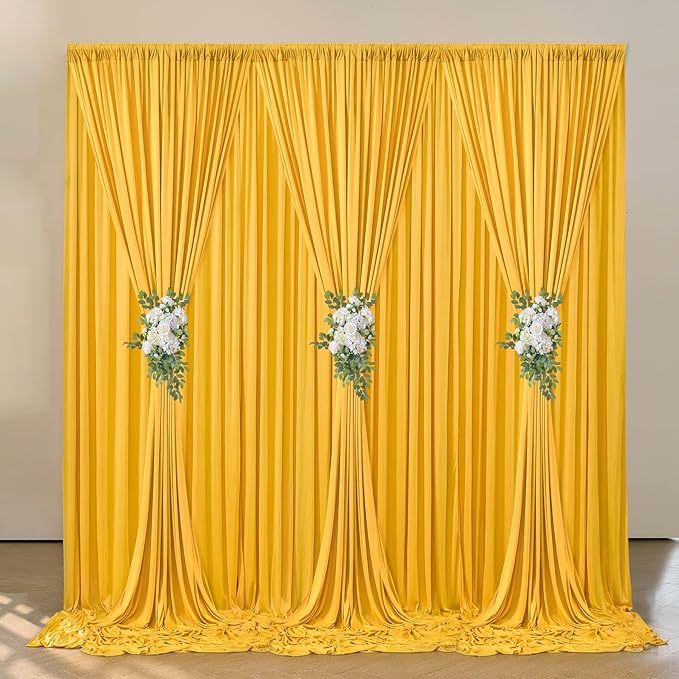 20 ft x 10 ft Wrinkle Free Yellow Backdrop Curtain for Parties, Ginger Polyester Photo Backdrop Drapes,Thick Background 4 Panels 5ft x 10ft for Baby Shower Wedding Birthday Party Backdrop Stand