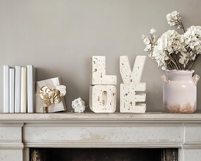 Book Ends Decorative with Love Design,Small Farmhouse Heavy Duty Bookends,Book Holders for Shelves, Book Stoppers for Home Desk Decoration, Unique Love Sculpture Bookend-Great Gift for Valentine's Day