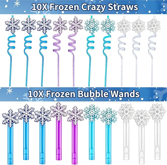 234PCS Frozen Party Favors Supplies Decorations Kit Include Goodies Bags, Straws, Bubble Wands, Crowns, Magic Wands, Notebook, Cake Toppers & More