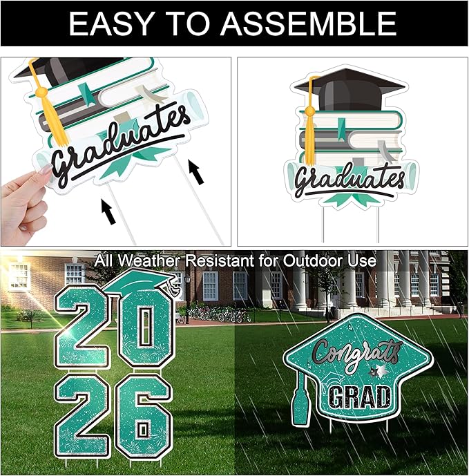 Large 11 PCS Graduation Yard Signs, Class of 2026 Congrats Grad Outdoor Lawn Yard Sign with Stakes, Graduate Yard Decorations for College High School Party, Teal