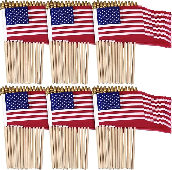 150 Pcs Small American Flags on Stick, 8 x 12 Inch Mini US Flags Wooden Stick Bulk Hand Held Stick Flags for Lawn Yard 4th of July Decorations Independence Memorial Day Patriotic Parades Veteran Party