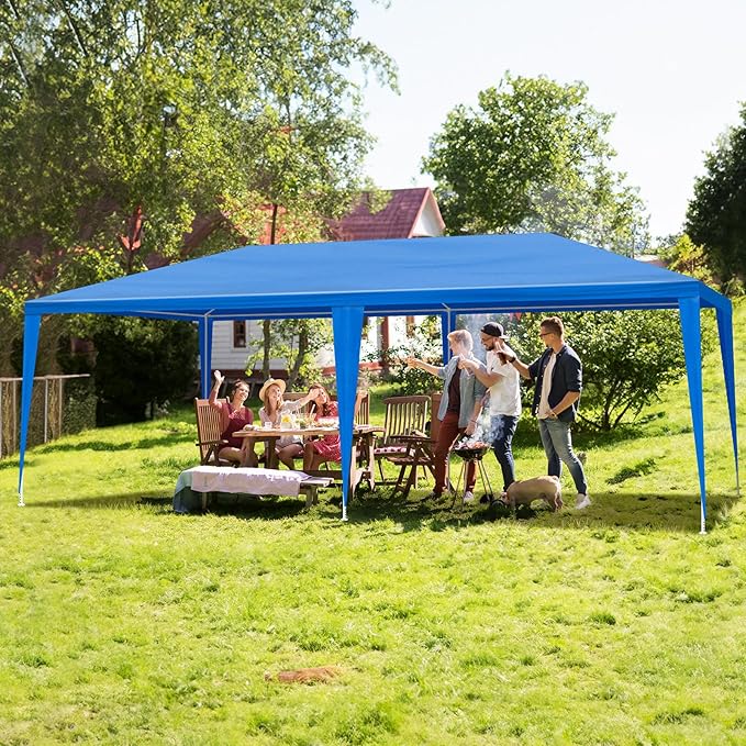 Party Tent for Outdoor Wedding, Birthday, Event, Patio Gazebo, Carport Canopy Shade With Removable Sidewalls & Transparent Window (10'x20'/6 Sidewalls Blue)