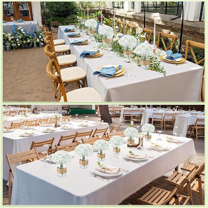 43 Pcs/ 6 Set Babybreath Mason Jar Table Centerpiece Mason Jar Vases Faux Floral with Rope Boho Rustic Flower Table Decoration for Reception Engagement Party Bridal Shower Wedding
