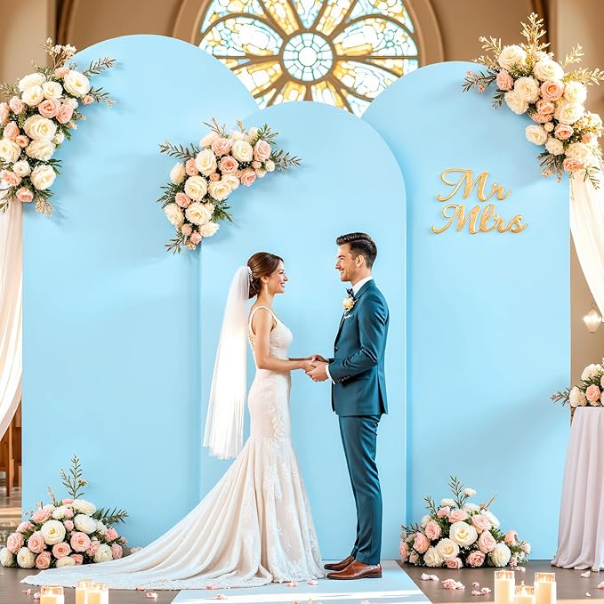 Baby Blue Arch Cover 3 Set - 4FT, 5FT, 6FT Light Blue Arch Backdrop Cover Spandex Wedding Arch Stand Covers for Baby Shower Boy Birthday Party Wedding Banquet Photo Background Decorations