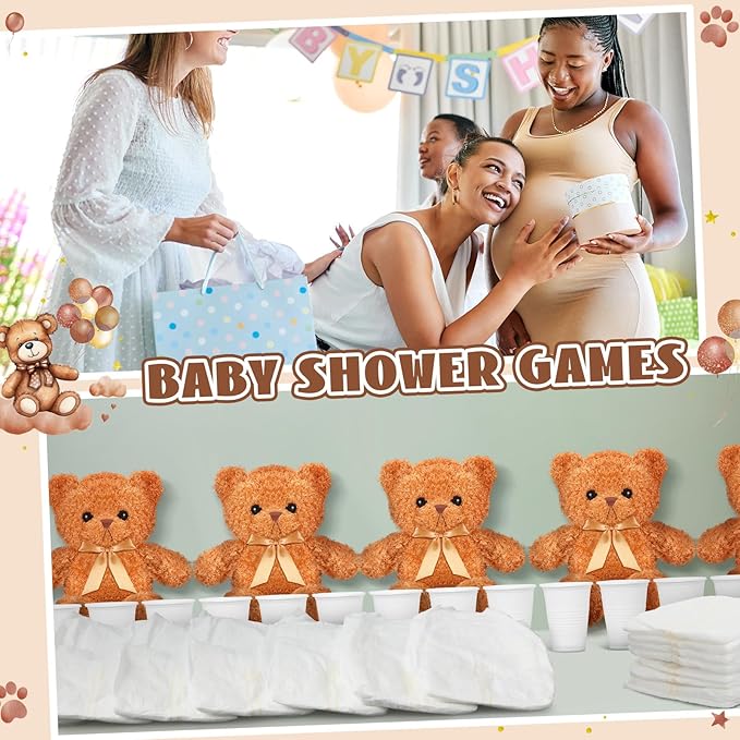 12 Sets Bear Blindfolded Diaper Changing Baby Shower Games Baby Dolls Diapers for Bridal Shower Gender Reveal Games Prizes Gifts for Adults Boys Girls (Brown)