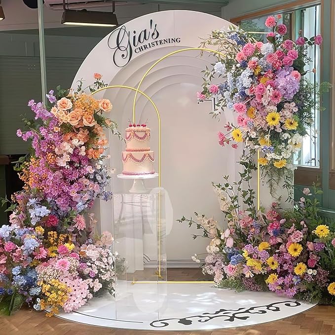 Wedding Arch Backdrop Stand Set of 2 Aluminum Gold Arched Frame (7.2FT, 6.6FT) for Birthday Party Bridal Baby Shower Ceremony Decoration
