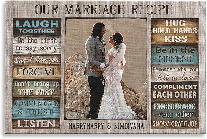 Dem Canvas Personalized Couple Canvas Prints, Custom Couple Photo And Name, Our Marriage Recipe, Personalized Anniversary Wedding Gift for Husband Wife
