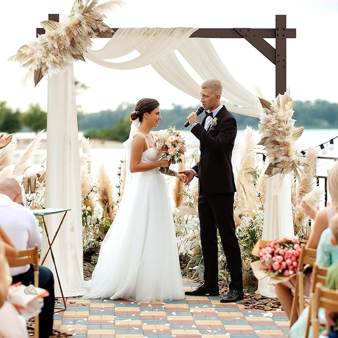 Wooden Wedding Arch Frame 7.48 FT Square Wood Arch Wedding Arbor Backdrop for Ceremony Party Proposal Scene Garden Beach Forest Rustic Boho Decoration(7.48ft)