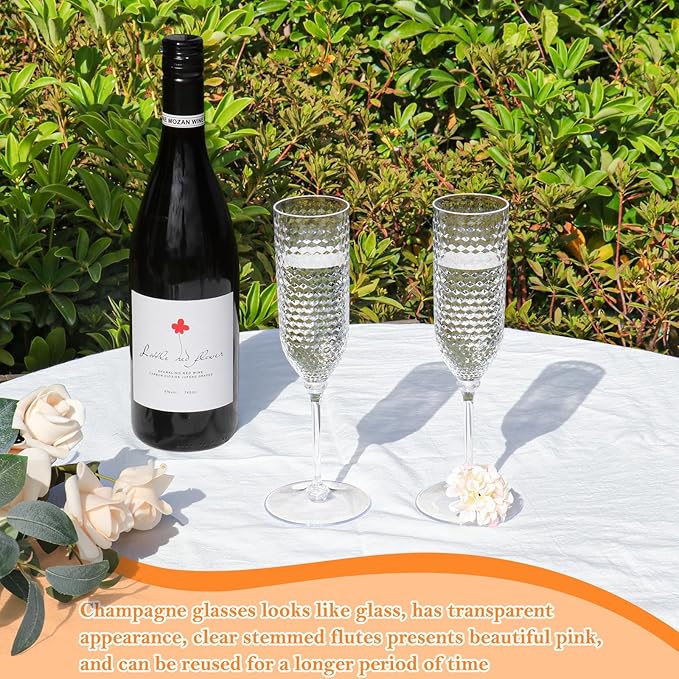 XUWAIDSGN 48 Pack Clear Detachable 2 piece Champagne Flutes 5.5 Oz Unbreakable Plastic Mimosa Disposable Champagne Glasses Drinking Cups Stemmed Reusable Wine Toasting Glasses for Wedding (48, Clear)