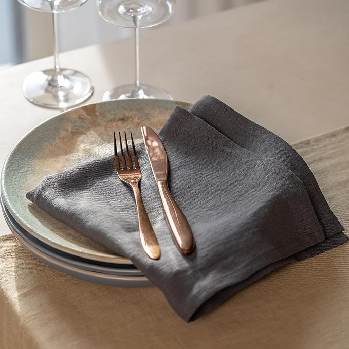 Linen Dinner Napkins 18 x 18 Inch - 100% Flax Linen Napkins - Stone Washed Pure Linen Cloth Napkins (Ash Grey, 18" x 18"(Set of 6))