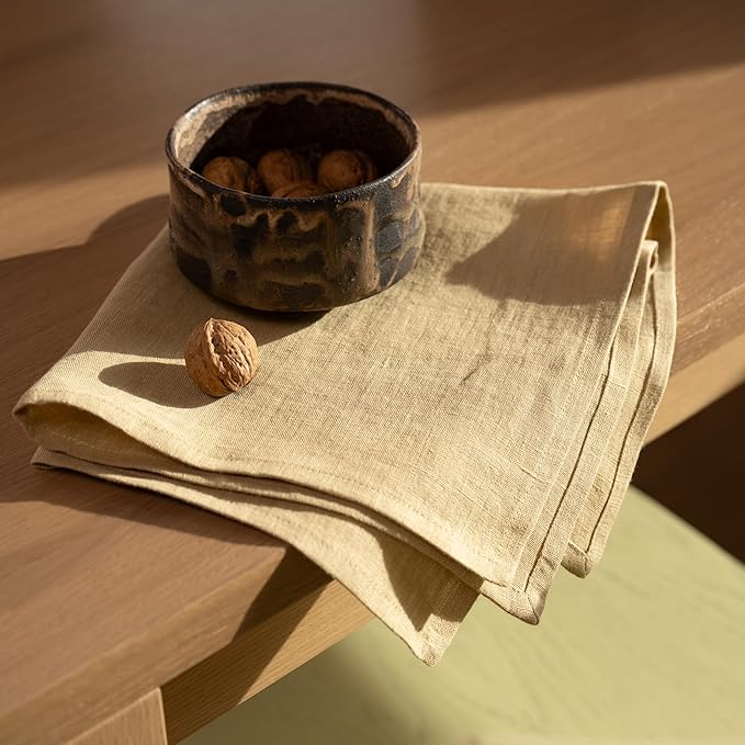 Linen Dinner Napkins 18 x 18 Inch - 100% Flax Linen Napkins - Stone Washed Pure Linen Cloth Napkins (Royal Cream, 18" x 18"(Set of 6))