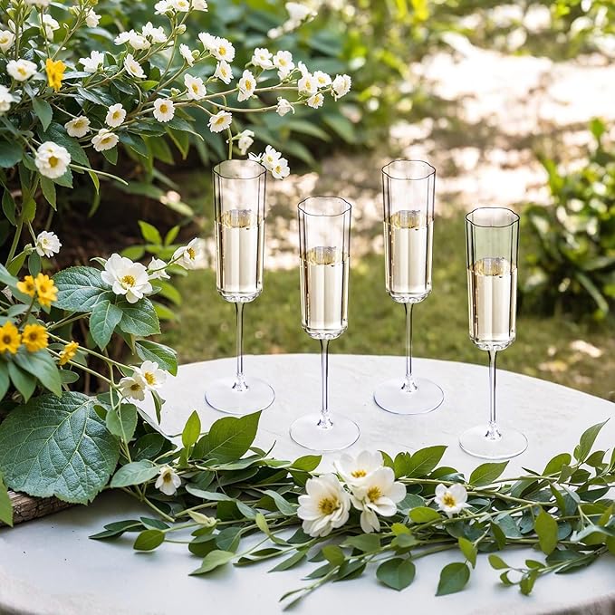YOUBET 36 Pack Clear Champagne Flutes Plastic - 6 Oz Flower Wavy Champagne Plastic Glasses - Heavy Duty Vintage Disposable Flutes for Wedding Party Birthday Anniversary