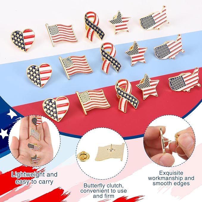 Inbagi American Flag Lapel Pins Bulk USA Waving Flag Pins Memorial Day Veteran Gifts Souvenir Hat Men Women Patriotic (150 Pcs)