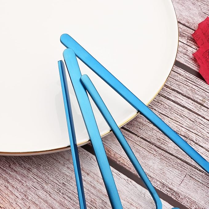 JASHII Silverware Set Satin Finish 24-Piece Stainless Steel Flatware Set Kitchen Utensil Set Service for 6 Tableware Cutlery Set Dishwasher Safe (Matte Blue)